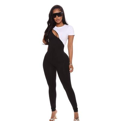 China OEM Breathable Oversized Comfort Stretch Short Sleeve Zipper Front Color Block Jumpsuit for sale