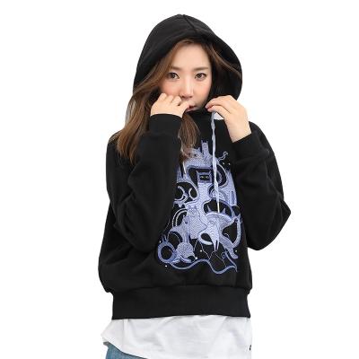 China Anti-wrinkle OEM fashion sport style embroidered black long sleeve hoodie for women for sale