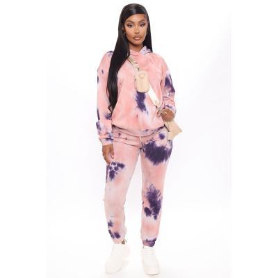 China Breathable Long Sleeves Tie Dye Pullover Hoodie Top Elastic Waistband Pants 2 Piece Jogger Set for sale