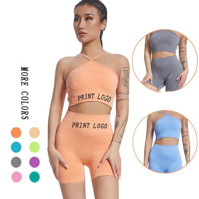 China Breathable Seamless Wetsuit Sports Bra Shorts Cross Strap Tank Top Summer Yoga Suit for sale