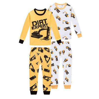 China Wholesale Custom Truck 2-7Year Thermal Boys Pajamas Toddler Sleepwear Clothing T-shirt Pants Set For Kids for sale