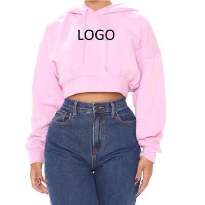 China Wholesale bubble sleeve logo printing embroidery anti-pilling hoodie women oversized cropped empty pullover for sale