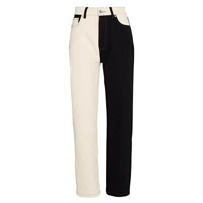 China Fashion QUICK DRY Two Tone Jeans Pants Black And White 100% Organic Cotton Women Trousers for sale