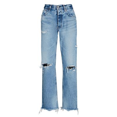 China QUICK DRY OEM Fashion 100% Cotton High Rise Jeans Wide Straight-Leg Women's Jeans for sale