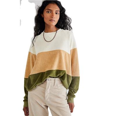 China HOT Selling Color Block Stripe Crewneck Terry Sweatshirt Women Classic Anti-pilling Hoodie for sale