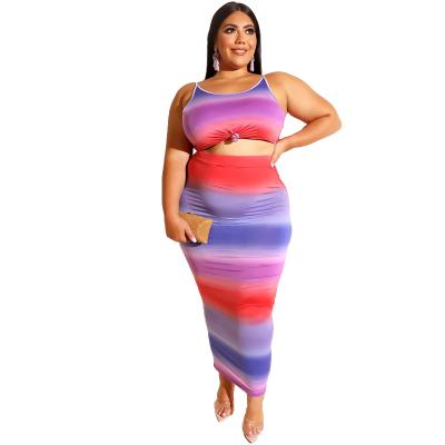 China Sleeveless Women Maxi Elegant Two Piece Set Summer Dresses Tie Neck Cheap Price Viable Dye Long Casual Plus Size Dress for sale