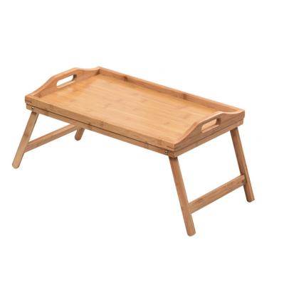 China Stocked Breakfast Laptop Tray Tray In Bed Snack Bamboo Portable Table And Bed Table With Folding Leg for sale