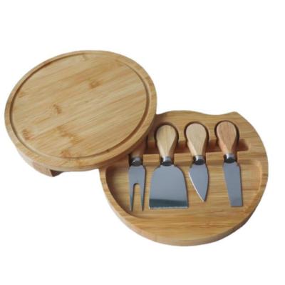 China Same Goods Stocked Customized Logo Bamboo Charcuterie Board Cutting Tray Round Cheese Board Set for sale