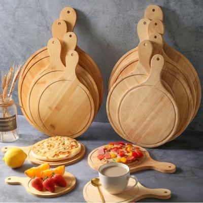 China Hot Selling Stored Universal Round Rectangle Bread Steak Pizza Wooden Cheese Cutting Cutting Board With Handle for sale