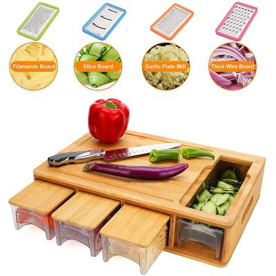 China High Quality Kitchen Stocked Bamboo Chopping Cutting Board With Containers Block Cutting Board Tray Set With Juice Groove for sale