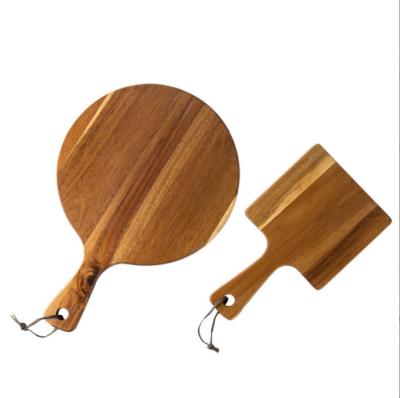 China Thick Bulk White Stocked Popular Kitchen Large Round Custom Made Black Walnut Acacia Koa Wood Bamboo Cutting Board With Handle for sale