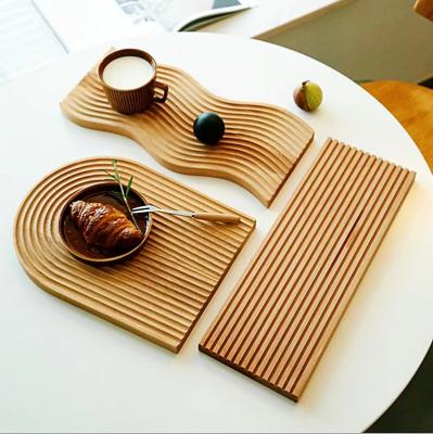 China Nordic Wholesale Bamboo Wooden Food Dinner Bread Coffee Tea Coffee Tea Ripple Water Stored Serving Trays for sale