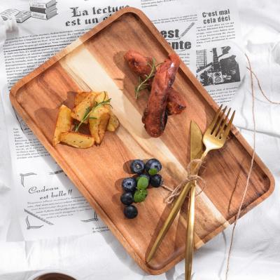 China Rectangle Acacia Tea Snacks Tray Serving Table Plate Wooden Food Storage Dish For Hotel Home Serving Tray for sale