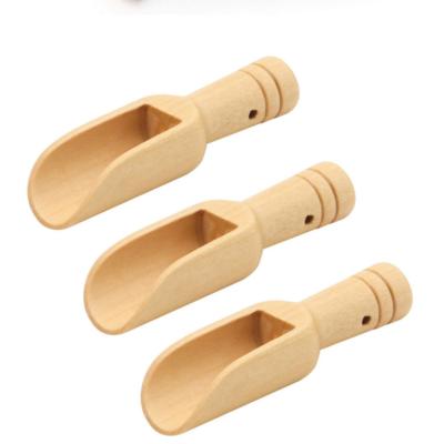 China Wholesale Stocked Small Short Bamboo Wooden Spoon Cooking Measuring Flat Mini Wooden Scoops For Bath Salts for sale