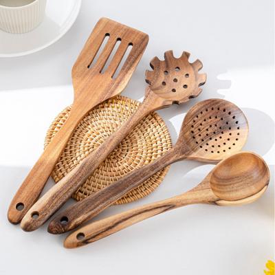 China High Quality Sustainable 100% Natural Teak Cooking Spoon Made Of Custom Wooden Utensils For Kitchen for sale