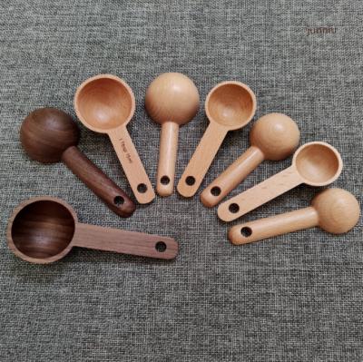 China Wholesale Custom Coffee Bean Factory Logo Coffee Bean Measuring Spoon Stocked Wooden Scoop for sale