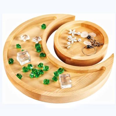 China Decorative Storage Box Crystal Tray Display Lovely Wooden Crescent Tray for Moonstones Essential Oils for Home for sale