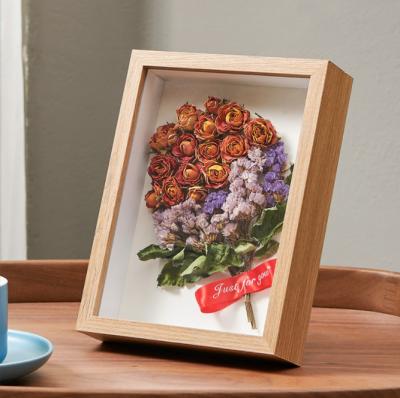 China 100% handmade hot sale 3D shadow box frame flowers wooden diy dry picture frames for home decor 6