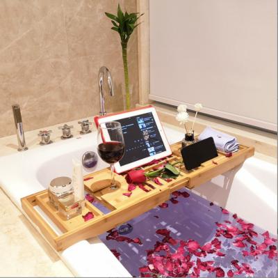 China Stocked Stocked Bamboo Bathtub Tray Multifunctional Removable Organizer for sale