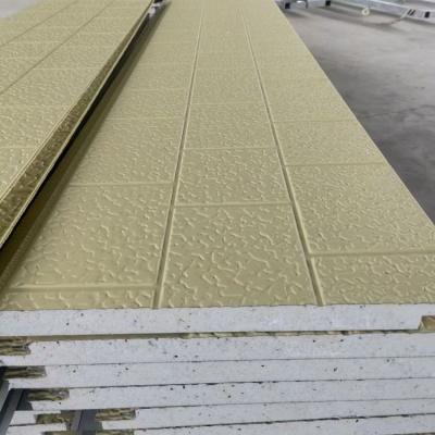 China Modern 75mm Insulated Metal Wall Panels 60kg RW Rock Wool Sandwich Panels for sale