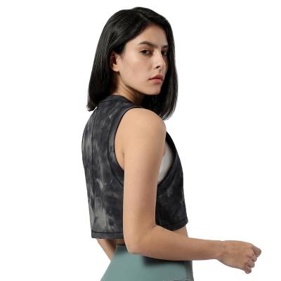 China New Lightweight Loose Sports Invest Women Training And Jogging Wear Workout Vest Tie Dye Running Women's T-shirt Sleeveless Yoga Top Ladies for sale