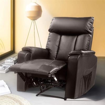 China Hot Selling Brown Electric Massage Recliner Chair Extendable Leather With Side Pockets for sale