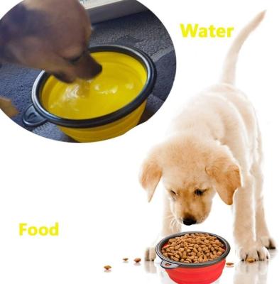 China Sustainable Expandable Pet Bowls Safe Cat Travel Portable Water Feeding Food Grade Silicone BPA Free Collapsible Dog Bowl with Carabiner for sale