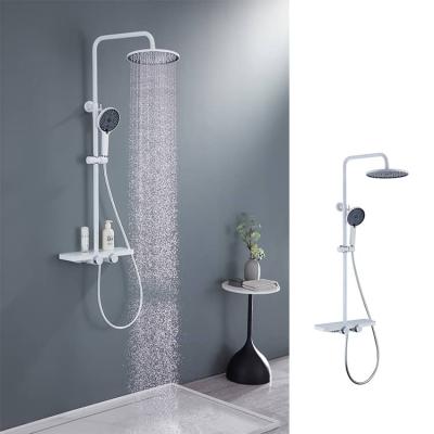 China With White Brass Concealed Handheld Shower Faucet Set Slide Bar Rain Shower Column With Shelf for sale