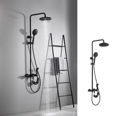 China Hot Sale Matte Black Sliding Bar Rain Shower Column Wall Mounted Shower Set With Spray For Bathroom for sale