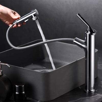 China Modern Pull Out Basin Tap Three Water Outlet Modes Basin Mixer For Shampoo for sale