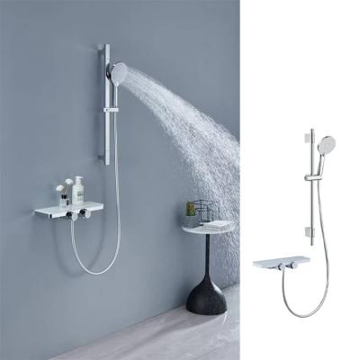 China With Sliding Bar Exposed Wall Mounted Chrome Sliding Bar Shower Mixer Set With Hand Held Shower for sale