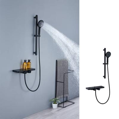 China With Sliding Bar Exposed Wall Mounted Black Sliding Bar Shower Mixer Set With Hand Held Shower for sale