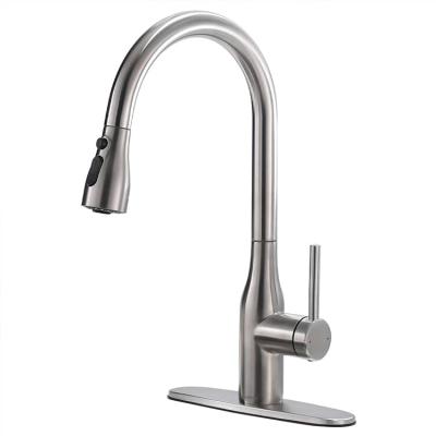 China Modern Hot Selling 304 Stainless Steel Pull Down Three Water Flow Modes Kitchen Faucet With Lid for sale