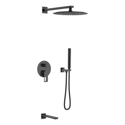 China Without Sliding Bar Black Wall-in Mounted Matte Black Shower Set Concealed Shower Mixer For Hotel Bathroom for sale