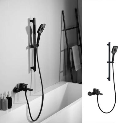 China With sliding bar exposed wall mounted black sliding bar bathtub mixer set with handshower for sale