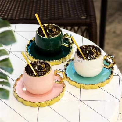 China Viable factory wholesale cheap price YDY electroplating gold color iced tea cup and saucer custom printed gold plated for sale