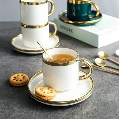 China Viable European Style Ceramic Creative Modern Modern Custom Design Printed Logo Bulk Porcelain Tea Cups And Saucers for sale