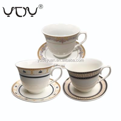 China Viable Custom Design Gold Sliver Rim Personalized Loose Tea Cups and Saucers Sets Wholesale Cup Saucer Set of 6 for sale