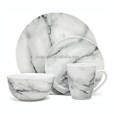 China Factory New Viable Bone China Porcelain Marble Pattern Dish and Bowl Tableware Cup Dish and Bowl Ceramic Marble Dinner Set for sale