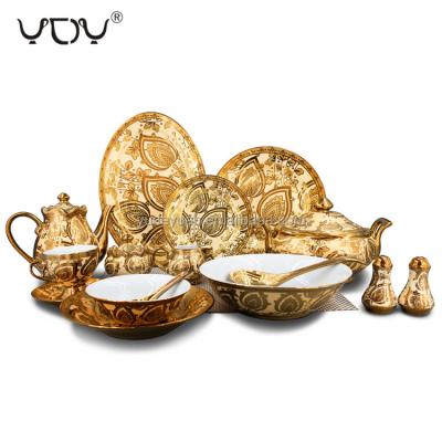 China Viable Wholesale Price 72pcs Plate Ceramic Gold Porcelain Dinner Set Dinnerware for sale