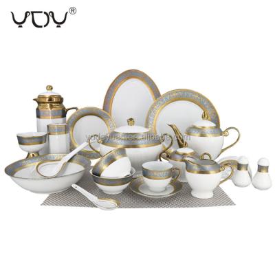 China YDY Luxury Royal 24k Gold 101pcs Porcelain Dinner Sets 2022 Latest Design Viable Wholesale for sale