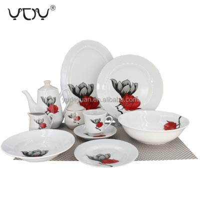 China 2022 Viable Flower Design Factory Wholesale Ceramic Chaozhou Porcelain Dinner Set White Dinnerware for sale