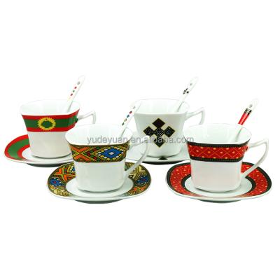 China Viable 12pcs Coffee Cup Set Ceramic Fine Bone China Ethiopian Cup and Saucer Set for sale