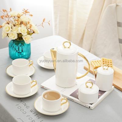 China New Ceramic Gold Viable Luxury Modern Ceramic Bone China Fashion White Coffee Set for sale