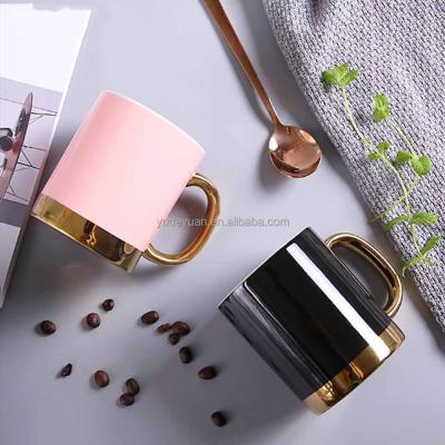 China Viable Wholesale Gold Painted Handle Milk Couples Custom Design Customizable Customized Golden Logo 380ml Coffee Mug for sale