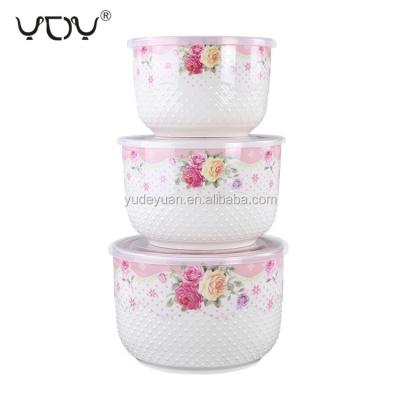 China YDY Viable Factory Custom Fresh Logo Flower Design 3pcs Porcelain Bowl Set for sale