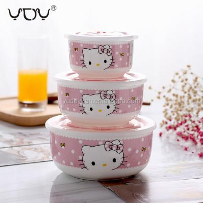 China Viable Wholesale Custom Salad Ramen Gift Box Ceramic Cool Bowl 3pcs With Lid for sale