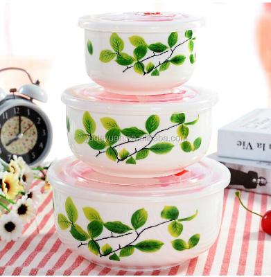 China Viable custom creative 3pcs porcelain personalized ceramic cool bowls with lid for sale