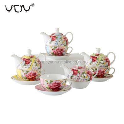 China YDY Printing Viable Turkish Flower New Fine Ceramic 3pcs Bone China Tea Cup Set With Teapot for sale