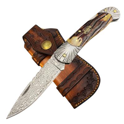 China Camping Knife Factory Custom Outdoor Portable Tools Damascus Steel Folding Knife for sale